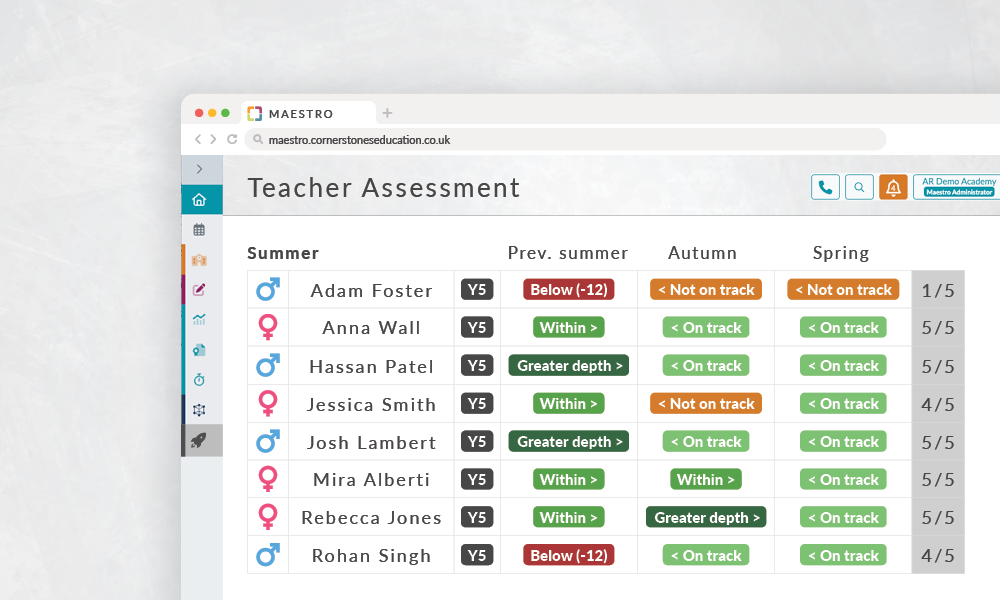 Teacher Assessment on Maestro mock-up