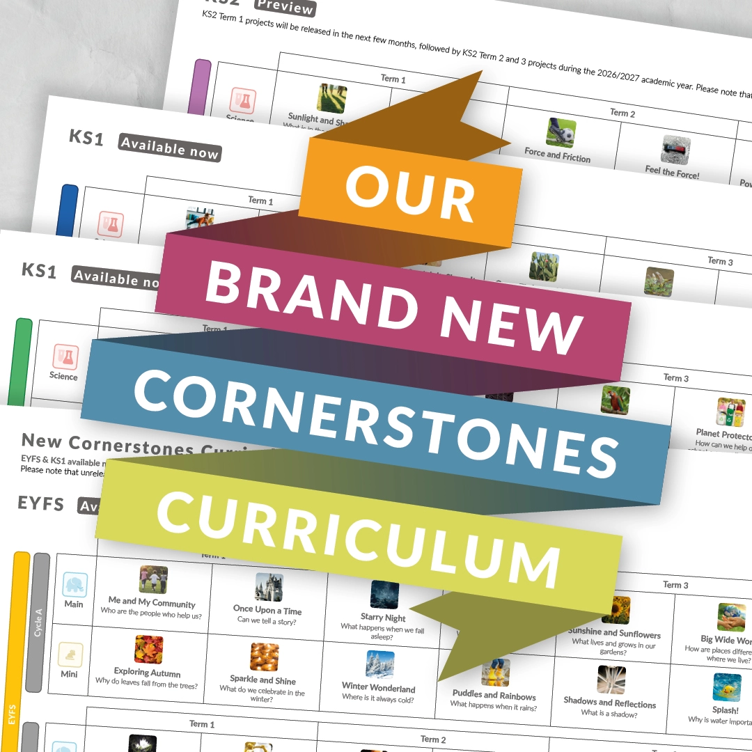 Curriculum overview sheets for EYFS, KS1 and KS2 from the new Cornerstones Curriculum
